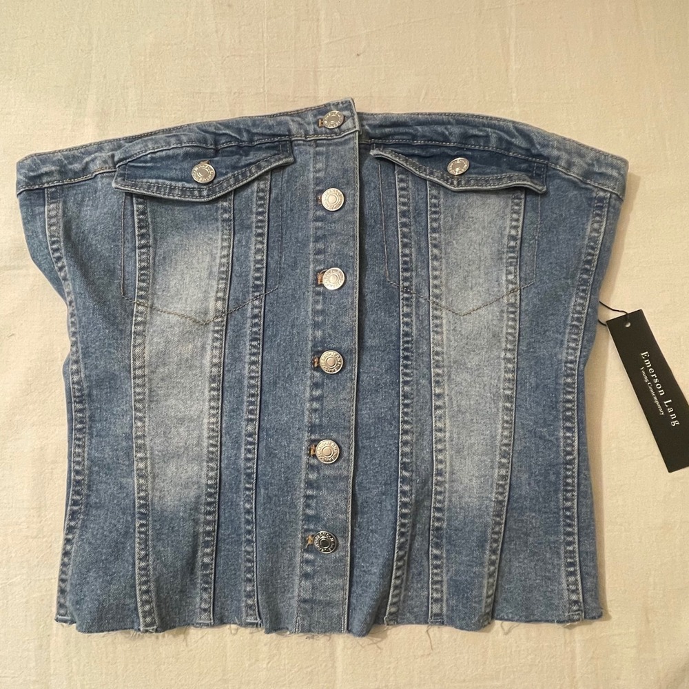 Emerson Lang Womens‎ Size Large Young Contemporary Denim Corset Top Button Front